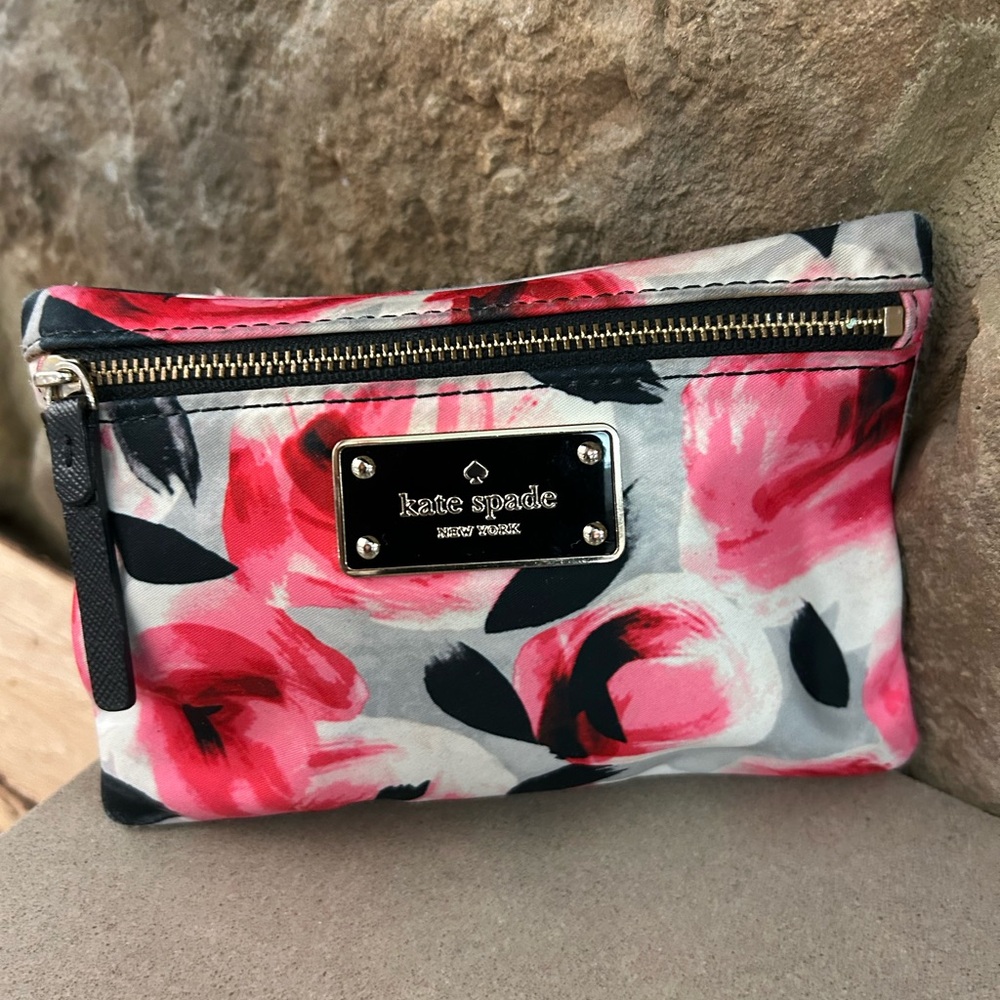 Kate Spade Shore Street Floral Tinie Floral Pouch - Pink and Black-NoFlaws/clean
